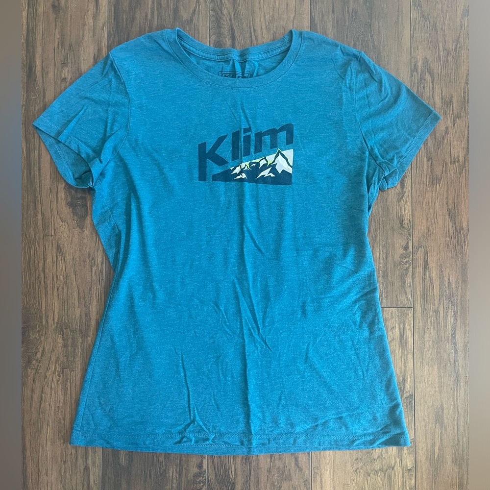 Klim teal logo scoop neck T shirt